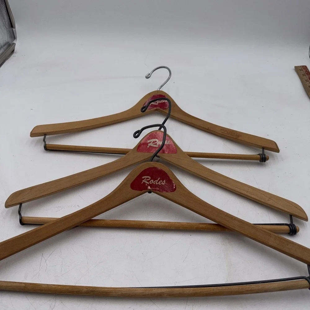 Lot 3 Wooden Suit Hangers & Pants Vintage Natural 1950-60s Wood Louisville Rodes
